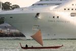 ID 9406 DAWN PRINCESS (1997/77441grt/IMO 9103996. Renamed PACIFIC EXPLORER in 2017) inbound to Auckland from Melbourne, Australia in early morning sunshine. She is due to transfer from Princess Cruises to P&O...