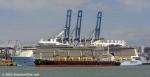 ID 12929 AFRICAN STORK (2015/24725gt/40481dwt/IMO 9733272,ex-LA SAUTERNAIS) dwarfed by the cruise ship OVATION OF THE SEAS, sails from Auckland bound for Port Kembla, Australia. 
AFRICAN STORK is operated and...