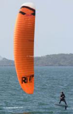 ID 12131 A foiling kiteboarder at Narrow Neck Beach, Auckland.